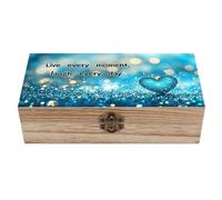 Caja de almacenamiento de madera con forma de corazón "Vive, ríe, ama" con cerradura con bisagras, cofre decorativo hecho a mano para guardar joyas, elegantes cajas de decoración retro, caja organizad