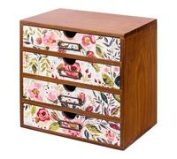 Caja de almacenamiento de madera de escritorio vintage de 4 cajones con cajones en chintz floral, organizador de mesa de madera, termina el desorden y la opacidad, personaliza tu espacio de trabajo