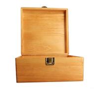 Caja de almacenamiento de madera de pino maciza hecha a mano con bordes pulidos suaves y tapa abatible clásica con cierre de metal retro para un almacenamiento seguro (M: 19,5 x 19,5 x 10 cm)