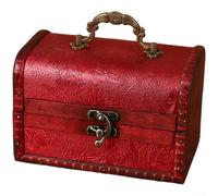 Caja de almacenamiento de madera del telar jacquar antiguo con la manija de transporte para la organización de la joyería y de