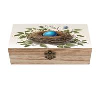 Caja de almacenamiento de madera maciza vintage con estampado de nido de pájaro, organizador para joyas, recuerdos, decoración de escritorio, pequeña caja decorativa de madera, a prueba de polvo, c