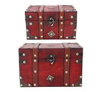 Caja de Almacenamiento de Madera Maleta de Madera Vintage Juego de 2 Piezas Cerradura de bisagra de Bronce Antiguo Organizador de exhibición Multifuncional para Postales Recuerdos