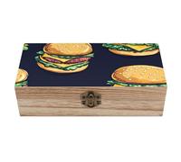 Caja de almacenamiento de madera para hamburguesa con queso y carne de res, caja del tesoro de 7.9 x 3.7 x 2.3 pulgadas, cajas de recuerdo con tapa con bisagras y cierre frontal