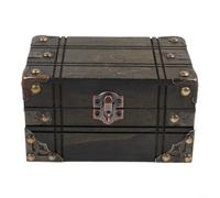 Caja de almacenamiento de madera vintage con cerradura de contraseña, organizador de joyas retro gris para decoración del hogar, cofre del tesoro seguro para objetos de valor y objetos pequeños, 16 x