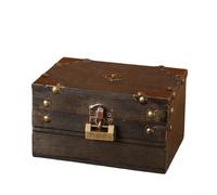 Caja de almacenamiento de madera vintage con cerradura de contraseña, organizador de joyas retro gris para decoración del hogar, cofre del tesoro seguro para objetos de valor y objetos pequeños, 16 x