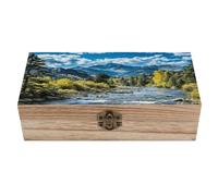 Caja de almacenamiento de madera vintage Nature Mountain con tapa abatible