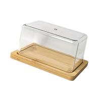 Caja de almacenamiento de mantequilla, plato de bambú para encimera con tapa transparente, caja de almacenamiento de cocina, duradera para encimera, plato de mantequilla de bambú con tapa transparente