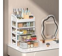 Caja de almacenamiento de maquillaje multifuncional con cajones, organizador de cosméticos ajustable para tocador, baño, escritorio, vitrina acrílica transparente