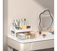 Caja de almacenamiento de maquillaje multifuncional con cajones, organizador de cosméticos ajustable para tocador, baño, escritorio, vitrina acrílica transparente