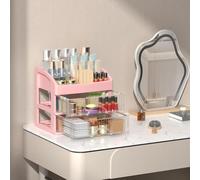 Caja de almacenamiento de maquillaje multifuncional con cajones, organizador de cosméticos ajustable para tocador, baño, escritorio, vitrina acrílica transparente