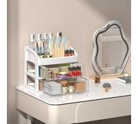 Caja de almacenamiento de maquillaje multifuncional con cajones, organizador de cosméticos ajustable para tocador, baño, escritorio, vitrina acrílica transparente