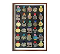 Caja de almacenamiento de medallas para, Tamaños múltiples multicolores de la vitrina medalla madera sólida for los deportes y las medallas militares(Walnut Color,20 inches solid style (16 medals))