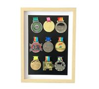 Caja de almacenamiento de medallas para, Tamaños múltiples multicolores de la vitrina medalla madera sólida for los deportes y las medallas militares(Wood Color,20 inches solid style (16 medals))