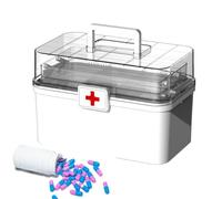 Caja de almacenamiento de medicamentos | Almacenamiento familiar del botiquín de 3 niveles | Caja de almacenamiento de medicina vacía de primeros auxilios | Organizador de casos con asa y hebilla para