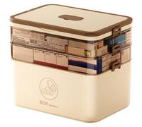 Caja de almacenamiento de medicamentos Caja de almacenamiento de primeros auxilios de PP portátil de 3 niveles con hebilla de sellado y bandejas dobles Organizador de medicamentos dividido para fami