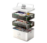 Caja de almacenamiento de medicamentos, grande de plástico vacío de 4 niveles, portátil, kit organizador de medicamentos con tapa y asa, organizador de medicamentos para el hogar, escuela, oficina