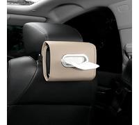 Caja de almacenamiento de pañuelos colgante para coche con exterior de piel sintética, bandas elásticas para sostener paquetes de pañuelos de todos los tamaños, se adapta a múltiples lugares