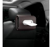 Caja de almacenamiento de pañuelos colgante para coche con exterior de piel sintética, bandas elásticas para sostener paquetes de pañuelos de todos los tamaños, se adapta a múltiples lugares