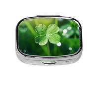 Caja de almacenamiento de pastillas cuadrada de viaje con trébol de cuatro hojas, mini pastillero portátil (pastillero de 2 compartimentos), caja de almacenamiento de medicamentos y vitaminas