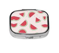 Caja de almacenamiento de pastillas cuadrada de viaje de sandía rosa, mini pastillero portátil (pastillero de 2 compartimentos), caja de almacenamiento de medicamentos y vitaminas