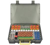 Caja de almacenamiento de pilas - Organizador con comprobador de batería BT-618. Soporta 225 pilas para bloque de 9 V batería AA, AAA, C, D, 1,5 V - Transparent1 (gris, XL)