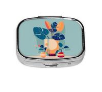 Caja de almacenamiento de píldoras cuadrada de bambú azul y naranja tortuga de viaje, mini pastillero portátil (pastillero de 2 compartimentos), caja de almacenamiento de medicamentos y vitaminas