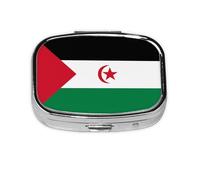 Caja de almacenamiento de píldoras cuadrada de viaje con bandera del Sáhara Occidental, mini pastillero portátil (pastillero de 2 compartimentos), caja de almacenamiento de medicamentos y vitaminas
