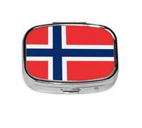 Caja de almacenamiento de píldoras cuadrada de viaje con bandera noruega, mini pastillero portátil (pastillero de 2 compartimentos), caja de almacenamiento de medicamentos y vitaminas