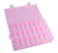 Caja de almacenamiento de plástico con 24 rejillas para piezas pequeñas, joyas y artículos de manualidades, con cerradura y a prueba de polvo para un almacenamiento seguro (rosa)