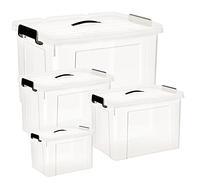 HOHAOO Caja de almacenamiento de plástico con tapa, 40 x 2 + 25 x 1 + 80 L x 1 caja de almacenamiento grande apilable transparente con hebillas de cierre para el hogar y la oficina