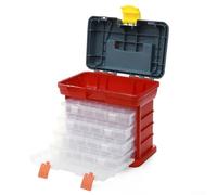 Caja de almacenamiento de plástico desmontable de 4 secciones para gestión de inventario de hardware y organización de herramientas en operaciones de fabricación o servicio de campo