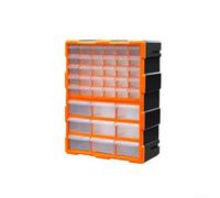 Caja de almacenamiento de plástico, organizador de múltiples cajones, transparente, apilable para pernos, arandelas, accesorios, taller, estudio, jardín, cobertizo, plástico (naranja 39 cajones)
