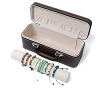 Caja de almacenamiento de pulseras de cuero vintage, organizador de flocado de PU de gran capacidad for pulseras de cuentas, vitrina de joyería Embalaje para regalo(Dark Green,L)