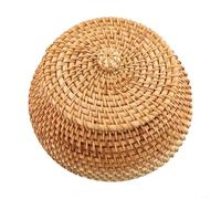 Caja de almacenamiento de ratán con tapa, cesta de mimbre natural para organizar aperitivos, joyas, piezas de ajedrez, cesta organizadora de escritorio para dormitorio, sala de estar, oficina