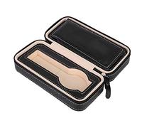 Caja de almacenamiento de reloj negro, estuche portátil con cremallera para reloj de viaje, organizador de exhibición de joyería de 2 rejillas Estuche de cuero de PU Hombres Mujeres