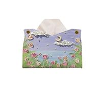 Caja de almacenamiento de rollos de papel higiénico, caja dispensadora de pañuelos, caja de pañuelos con tapa, caja de pañuelos con pintura al óleo, soporte for servilletas de PU for el hogar, la ofic
