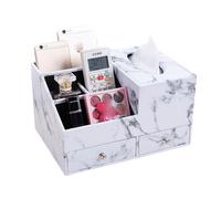 Caja de almacenamiento de rollos de papel higiénico, control remoto de cuero vintage y soporte for servilletas con cajón, organizador de escritorio multifuncional for servilletas modernas y papel de s