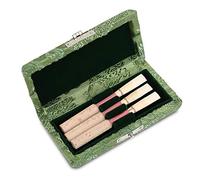 Caja de almacenamiento de soporte de caja de caña con cubierta de tela de madera + seda para 3 piezas de cañas Oboe para estudiantes, educadores, principiantes,Bolsas, correas