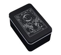 Caja de almacenamiento de tarot genérica, diseño de la fortuna con caja de cartón, pequeño metal, 5 x 3,35 x 2,36 pulgadas Moon Sun Engraved Organizer, Mystical Jewelry Container for Keepsakes