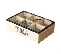 Caja de almacenamiento de té de madera con compartimentos, marrón, 23,5 x 15,5 cm, organización moderna para el hogar para cocina (bicicleta)