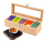 Caja de almacenamiento de té, soporte de madera de 30 x 10 x 9 cm, organizador de tapa transparente, práctico contenedor multisección con diseño duradero, organizador de cajones de encimera perfecto