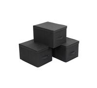 SONGMICS - Juego de 3 cajas de almacenamiento plegables con tapas, cubo de tela mon-tejida con portaetiquetas, cesta, organizador, caja, 40 x 30 x 25 cm, negro RFB03H