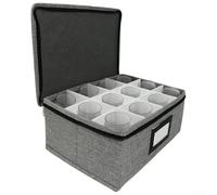 Caja de almacenamiento de vidrio de whisky con 12 divisores, funda organizadora de copas de vino de tela Oxford con asas, contenedor protector de carcasa dura para copas Glen Cairn, gris,
