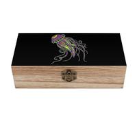 Caja de almacenamiento eléctrica de madera de pulpo para tesoros, 7.9 x 3.7 x 2.3 pulgadas, cajas de recuerdo con tapa con bisagras y cierre frontal