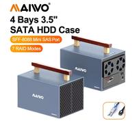 Caja de almacenamiento externa MAIWO de 4 bahías de aluminio mini SAS a puerto SFF-8088 para discos duros SATA de 3.5 pulgadas con gabinete de almacenamiento externo RAID para discos duros. US Plug