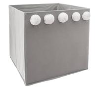CAJA DE ALMACENAMIENTO INFANTIL CON POMPONES COLOR GRIS - 30 x 29 x 29cm