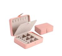 Caja de almacenamiento joyas, organizador viaje portátil, estuche joyería, cuero, pendientes, collar, anillo, exhibición Para Joyas(Pink)