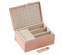 Caja de almacenamiento joyería portátil cuero PU, gran capacidad, collar viaje, pendientes, anillo, organizador, estuche exposición Para Joyas(Pink)