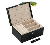 Caja de almacenamiento joyería portátil cuero PU, gran capacidad, collar viaje, pendientes, anillo, organizador, estuche exposición para Cumpleaños y Día(Black)