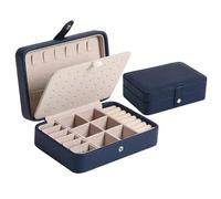 Caja de almacenamiento joyería portátil for mujer, bolsa viaje, pendientes, estuche collares, organizador anillos, exposición cuero PU Para Joyas(Deep blue)
